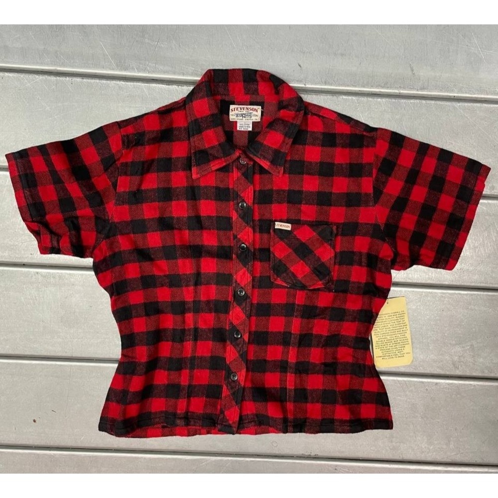 Stevenson Flannel Shirt Womens Large Red Plaid Short Sleeve Button Up Shirt NWT